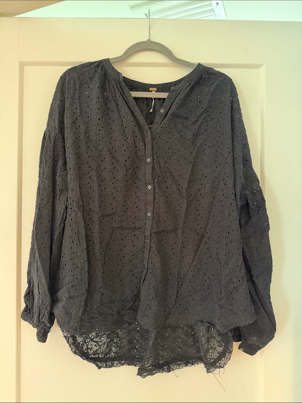 Free People Black Eyelet Button-Front Women's Top